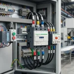 Endüstriyel otomasyon panosu içerisinde güç kontrolü sağlayan ağır hizmet kontaktörleri ve elektrik bağlantı şeması uygulaması