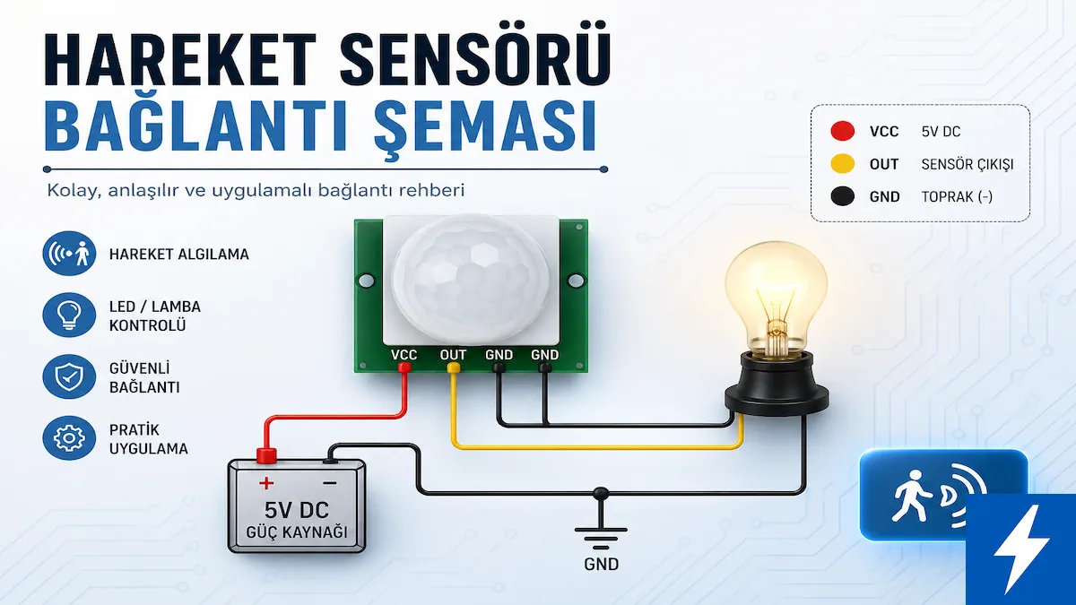 Hareket Sensörü Bağlantı Şeması ve Kurulum Rehberi (PIR ve Radar) 1 Hareket sensörü bağlantı şeması kapak görseli