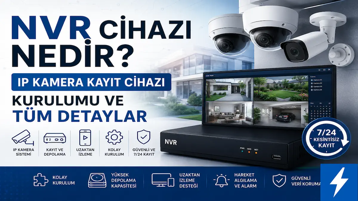 NVR Cihazı Nedir? IP Kamera Kayıt Cihazı Kurulumu ve Tüm Detaylar 1 NVR cihazı ön panel ve arka panel bağlantı portlarını ve detaylarını anlatan teknik makale kapak görseli