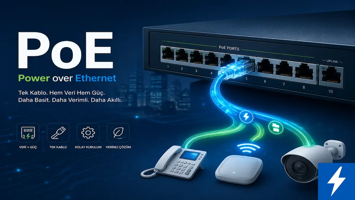PoE Nedir? PoE Bağlantı Şeması, Standartları ve Çalışma Prensibi 1 Poe switch bağlantı şeması kapak görseli
