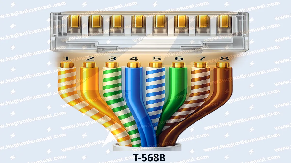 Profesyonel IP Kamera Bağlantı Şeması ve Sıfır Hata NVR Kurulum Rehberi 5 RJ45, T-568B cat6 kablo renk sıralaması görseli