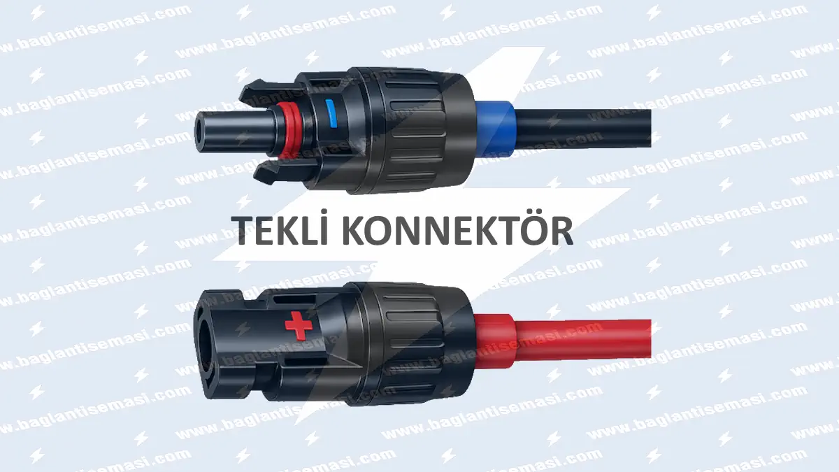 Akıllı İnvertörlü Off-Grid Güneş Panelleri Bağlantı Şeması ve Kurulum Rehberi 5 güneş paneli bağlantı şemasında kullanılan tekli konnektör MC4 görseli